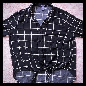 Medium black and white plaid button down with ties
